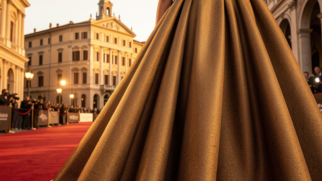 Venice Film Festival red carpet gown detail — elegant structured silhouette