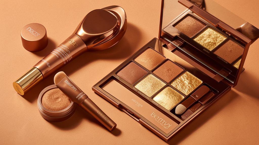 Bronze and gold makeup products — tools for the summer glow technique
